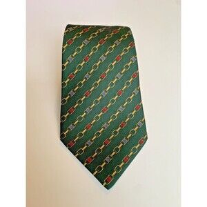 Vintage Celine Paris Designer Tie Green Chain Link & Heraldic Shield Motif Rare